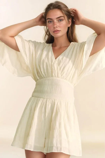 Davi & Dani Batwing Sleeve Waist Belt Romper - Farnelli