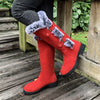 Round Toe Block Heels Boots - Red