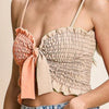 BiBi Woven Color Block Smocked with Ribbon Bra Top - PEACH/OATMEAL