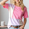 HOPELY Full Size Color Block Exposed Seam T-Shirt - Pink
