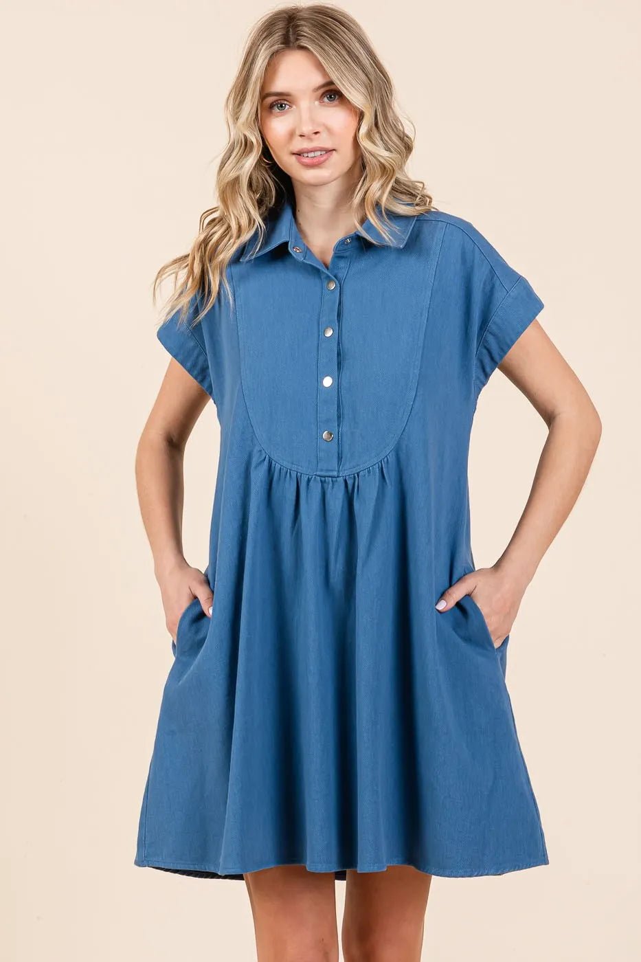 Mittoshop Twill Short Sleeve Collared Mini Dress - Farnelli