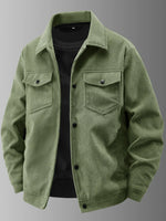 Men's Plus Size Corduroy Button-Up Jacket with Chest Pockets - Farnelli