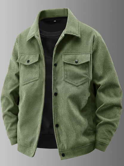 Men's Plus Size Corduroy Button-Up Jacket with Chest Pockets - Farnelli