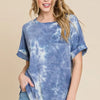 BOMBOM Tie-Dye Round Neck Short Sleeve T-Shirt - Dusty Blue