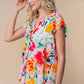White Birch Full Size Short Sleeve Floral Woven Top - Farnelli