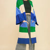 Davi & Dani Color Block Kimono Sleeve Open Front Cardigan - Blue Stripe