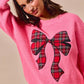 SO ME Checker Plaid Ribbon Christmas Holiday Sweater - Farnelli