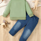 Children's Cartoon Animal Print Sweatshirt & Jeans Set - Farnelli