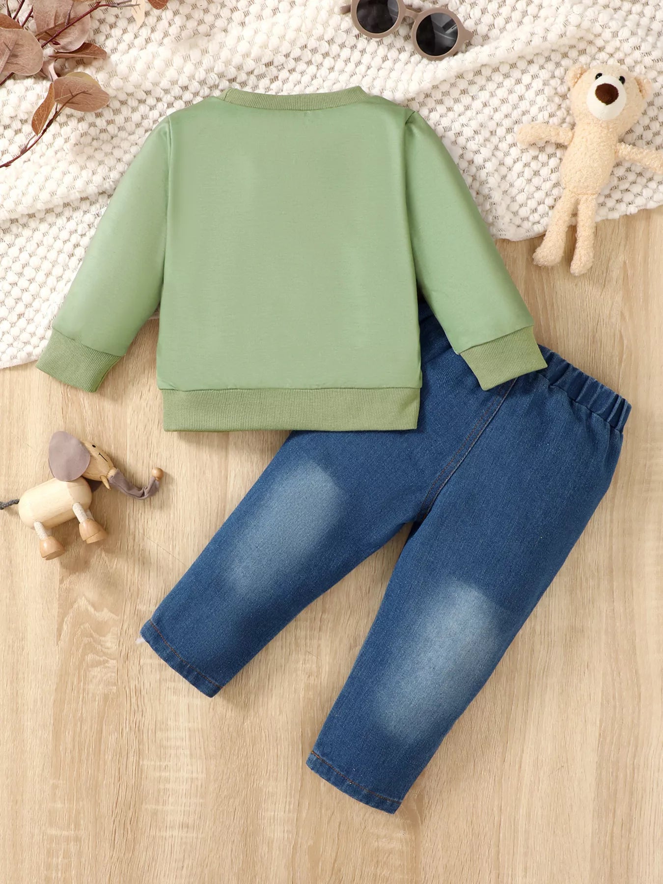 Children's Cartoon Animal Print Sweatshirt & Jeans Set - Farnelli