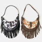 Fame Cow Print Faux Leather Fringe Hobo Bag - Farnelli