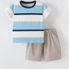 Children's Striped T-Shirt & Shorts Casual Set - Pastel  Blue