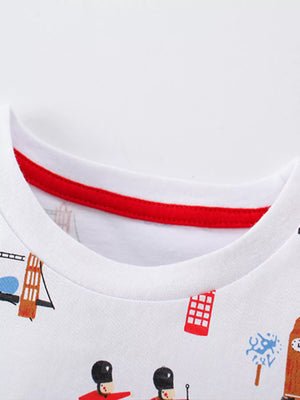 Children's Printed Round Neck Tee and Shorts Set - Farnelli