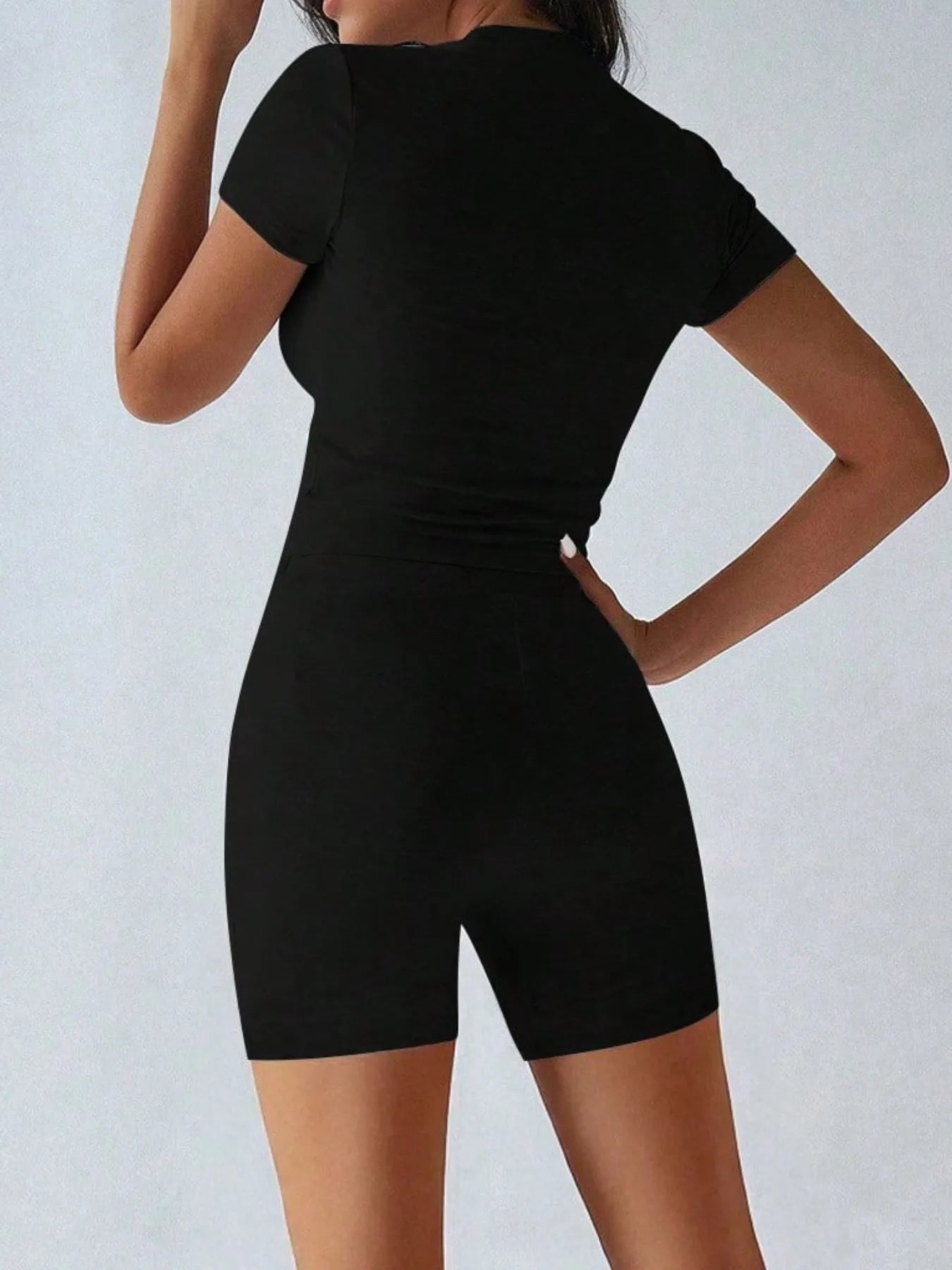 Round Neck Short Sleeve Top and Shorts Set - Farnelli