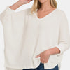 Zenana Full Size Round Neck High-Low Slit Knit Top - Off White