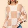 Haptics Full Size Checkered Round Neck Drop Shoulder Sweater - Apricot