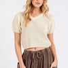 Mittoshop V-Neck Short Sleeve Crop Sweater - Cream