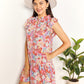 Double Take Floral Tie Neck Cap Sleeve Dress - Farnelli
