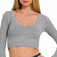 Zenana Seamless Fitted Rib V-neck Long Sleeve Crop Top - Farnelli