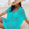 Hollow Out Collared Neck Cover-Up - Aqua
