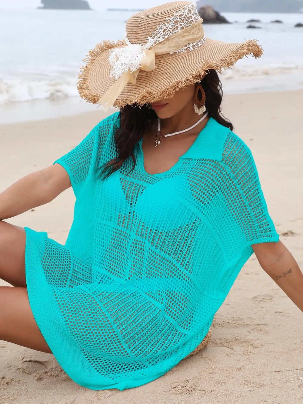 Hollow Out Collared Neck Cover-Up - Farnelli