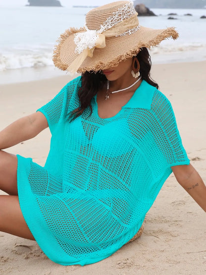 Hollow Out Collared Neck Cover-Up - Farnelli