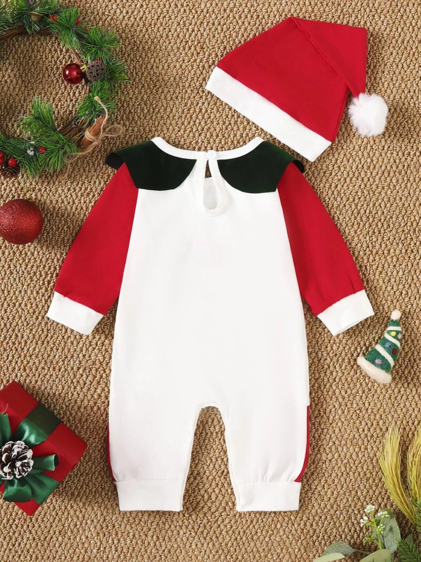 Children's 2-Piece Christmas-Themed Set with Jumpsuit and Santa Claus Hat - Farnelli