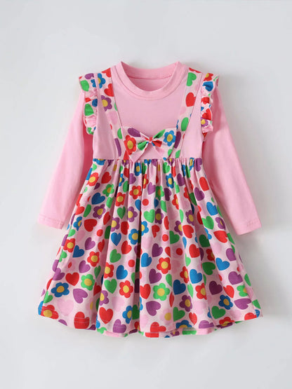 Children's Ruffled Printed Long Sleeve Dress - Farnelli