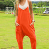 Double Take Full Size Sleeveless V-Neck Pocketed Jumpsuit - Orange