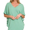 Zenana Raised Rib V-Neck Batwing Top - LT JADE