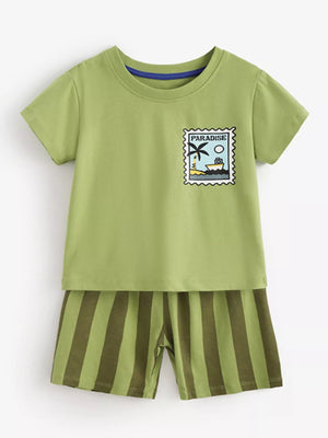 Children's Round Neck Tee & Striped Shorts Set - Farnelli