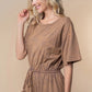 White Birch Full Size Short Sleeve Drawstring Romper - Farnelli