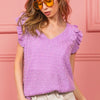 BiBi Layered Ruffle Swiss Dot Knit Top - LAVENDER