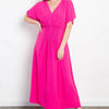Be Stage Full Size Shirred Front Short Sleeve Maxi Dress - Fuchsia