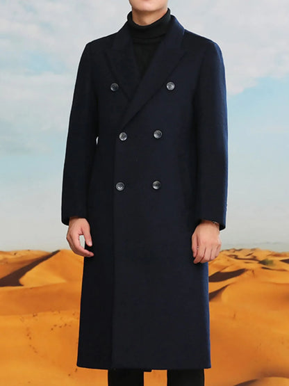 Men's Plus Size Double-Breasted Longline Coat - Farnelli