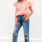 Nancy Floral Ruffle Sleeve Split Neck Blouse - Farnelli
