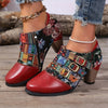 Vintage Bohemian Patchwork Ankle Boots - Red