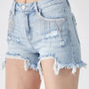 RISEN Frayed Hem Denim Shorts with Fringe Detail Pockets - LIGHT