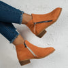 Side Zip Ankle Boots with Block Heel - Orange-red