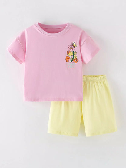 Children's Floral Print Short Sleeve T-Shirt & Shorts Set - Farnelli