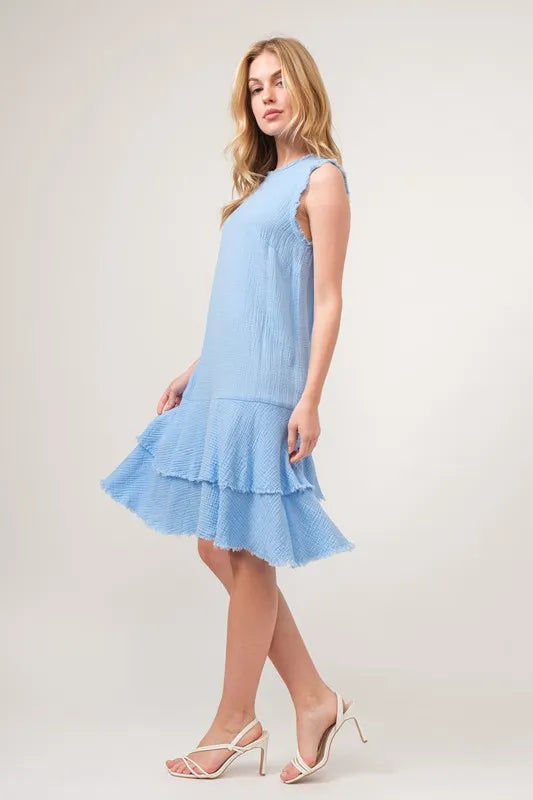 And The Why Washed Fringe Detail Tiered Dress - Farnelli