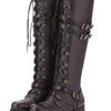 Lace-Up Boots with Buckle Straps - Dark Brown