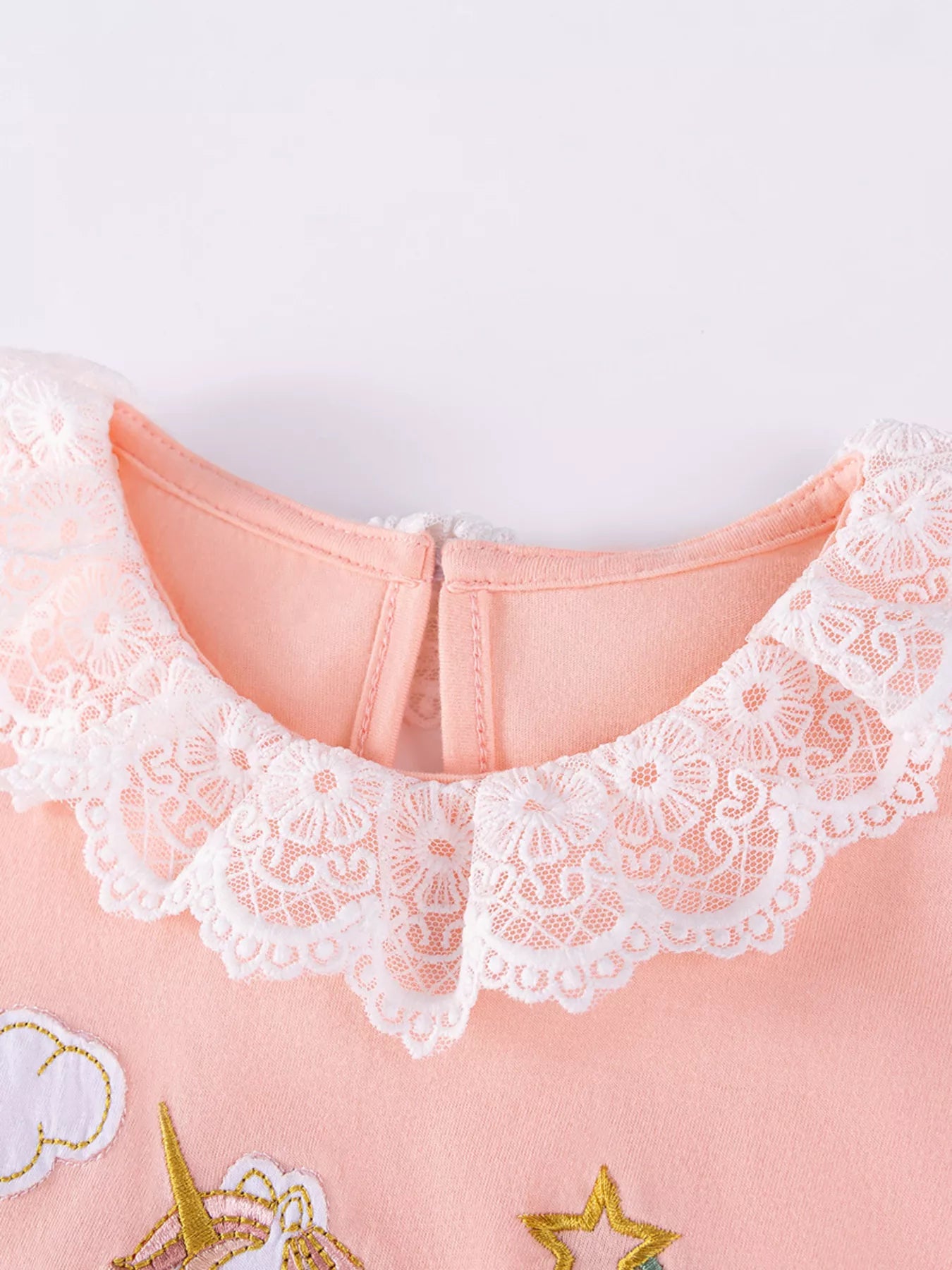 Children's Unicorn Embroidered Lace Collar Casual Dress - Farnelli