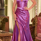 Ladivine CH048 Long V-Neck Halter Fitted Satin Corset Waist Gown