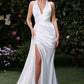 Ladivine CH079 Floor Length Fitted Halter Satin Gown Leg Slit Side Sash