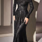 Cinderella Divine CH135 Long Sequin Off the Shoulder Long Sleeve Gown