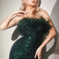 Cinderella Divine CH147 Feather Bodice Long Sequins Gown