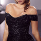 Cinderella Divine CH190 Sequin Midi Cocktail Dress Off the Shoulder