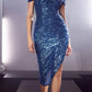 Cinderella Divine CH190 Sequin Midi Cocktail Dress Off the Shoulder