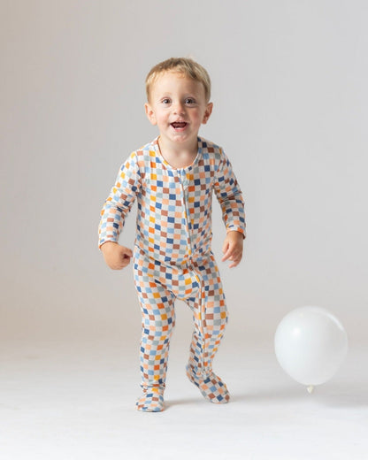 Multi Checkered Bamboo Baby Pajamas – Zipper Footie