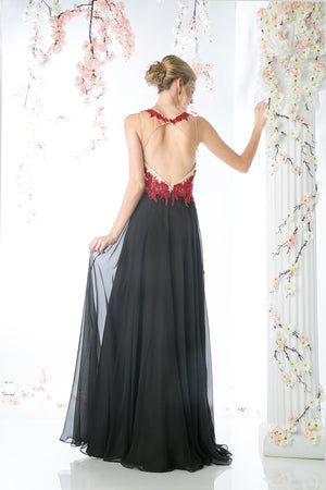 Lace Bodice Chiffon Sheath Dress - Farnelli